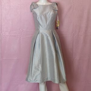 Alfred Sung Dove Gray Cocktail Length Dupioni Sleeveless Bow Bridesmaid Dress